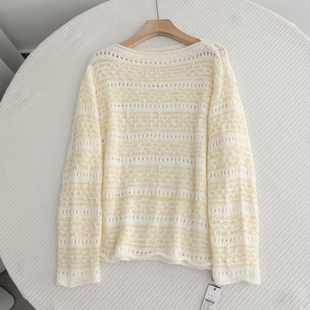 洋气亮丝罩衫 艾系 新款 宽松百搭镂空圆领针织毛衣女2025秋季 时尚