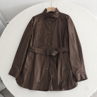 新款 外套女2025秋季 宽松休闲英伦范儿风衣 百搭复古立领长袖 艾系