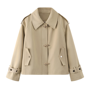 影系~2025秋季新款小个子英伦风休闲百搭翻领夹克风衣短款外套女