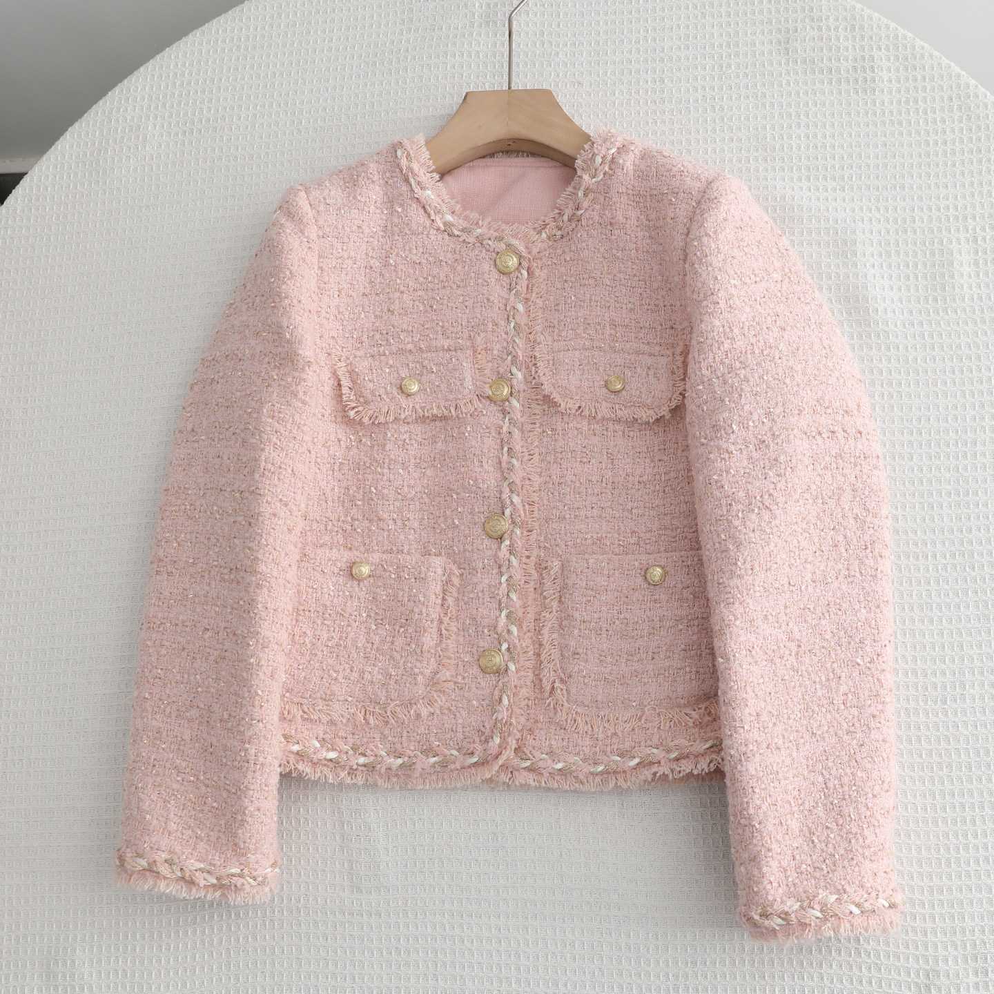 伊家~小香风流苏亮丝百搭短外套女2026春季新款减龄H型气质小上衣,女装/女士精品,短外套,淘宝优惠券,粉丝福利购,淘宝优惠卷