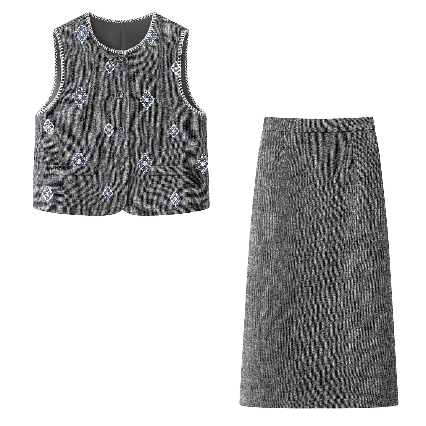 谷系~2026春季新款复古休闲刺绣新中式民族风穿搭无袖马甲两件套,女装/女士精品,时尚套装,淘宝优惠券,粉丝福利购,淘宝优惠卷