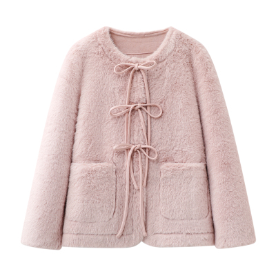 彩系~2025秋冬新款甜美皮毛一体毛毛短外套女宽松减龄仿皮草上衣