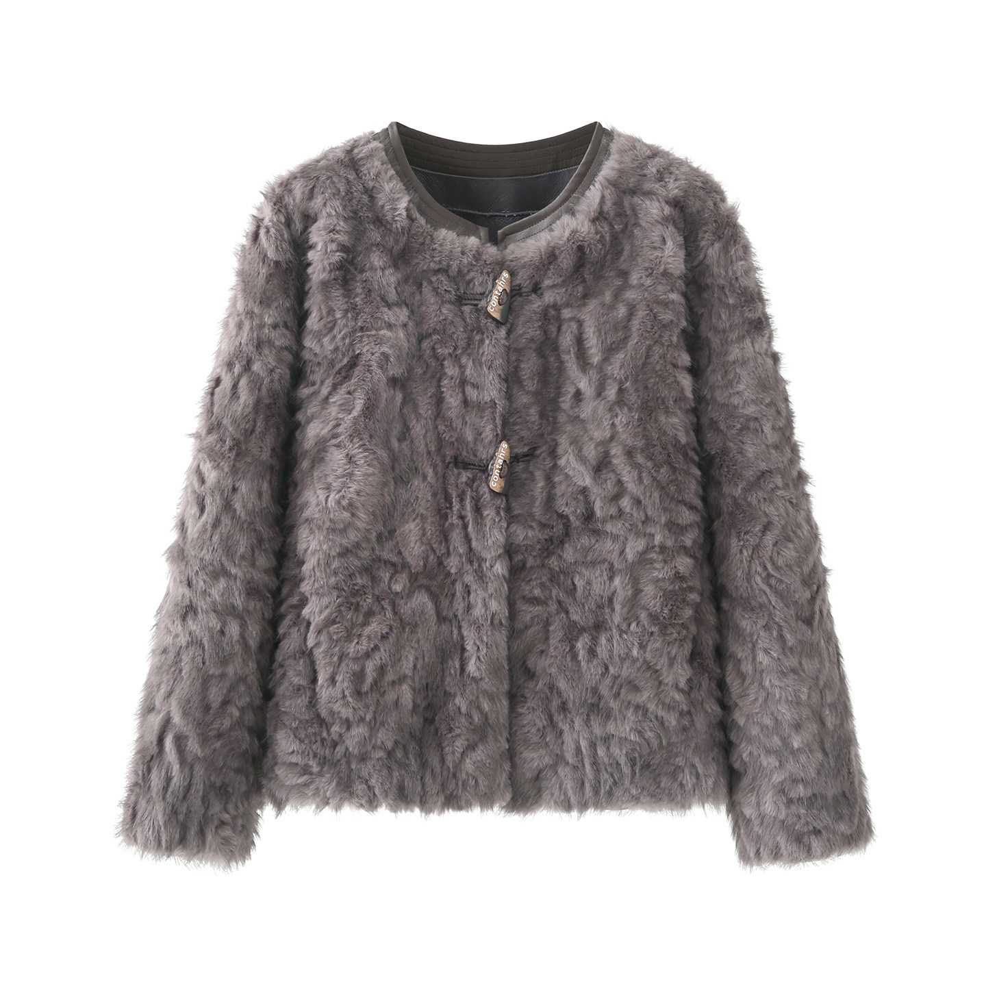 影系~2025秋冬新款小香风仿皮毛一体毛毛短外套女圆领保暖上衣