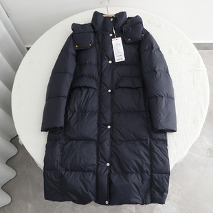 檬系~2025冬季新款连帽可拆卸休闲百搭茧型直筒保暖藏青色羽绒服