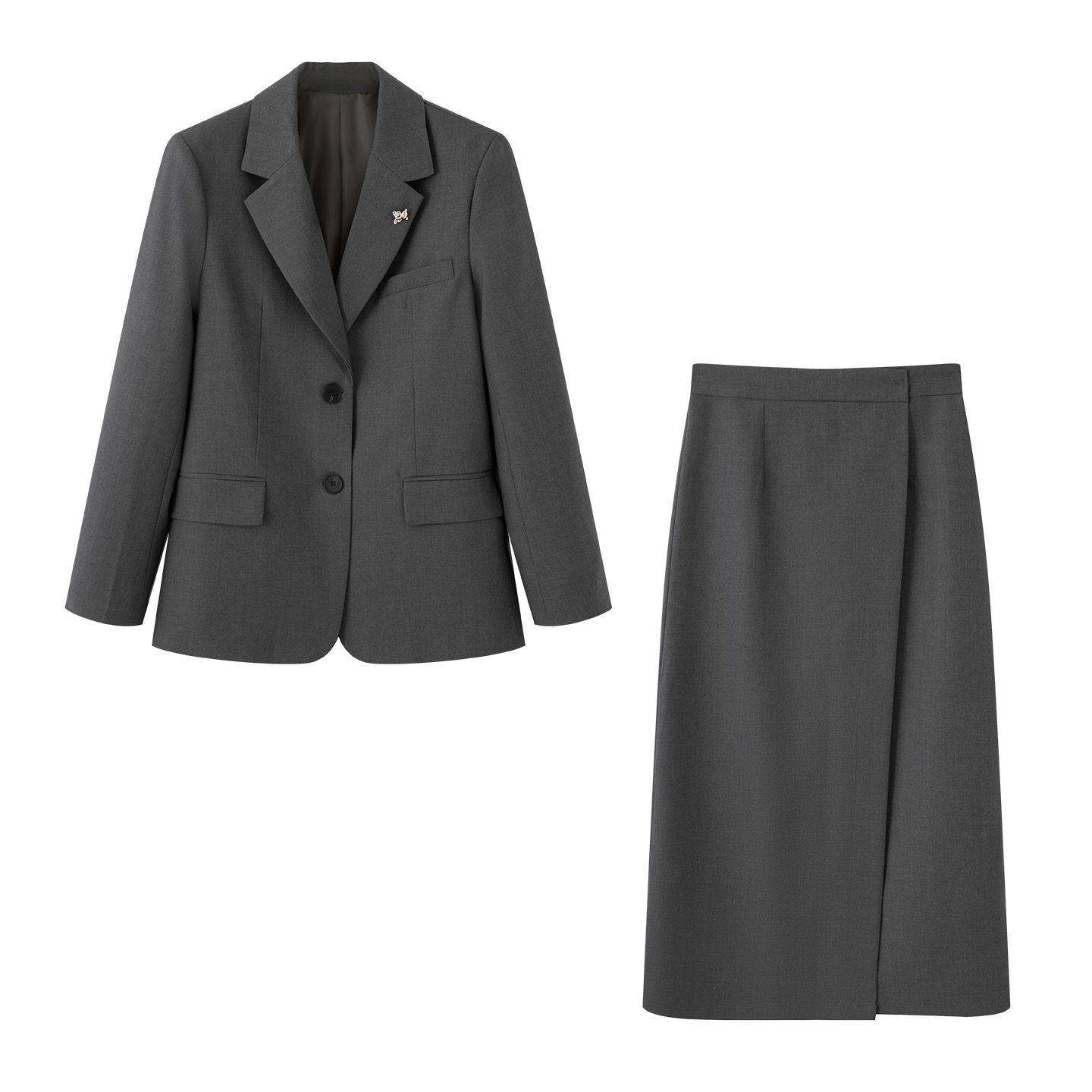 伊家~时尚百搭灰色经典通勤西装外套2025秋季新款高腰半身裙套装