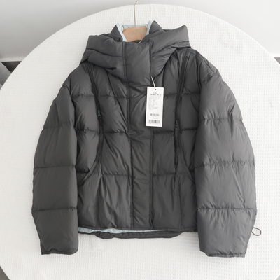 影系~泡芙灰色羽绒服短款2025冬季新款保暖宽松90白鸭绒连帽外套