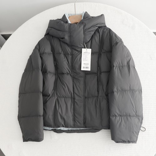 影系~泡芙灰色羽绒服短款2025冬季新款保暖宽松90白鸭绒连帽外套