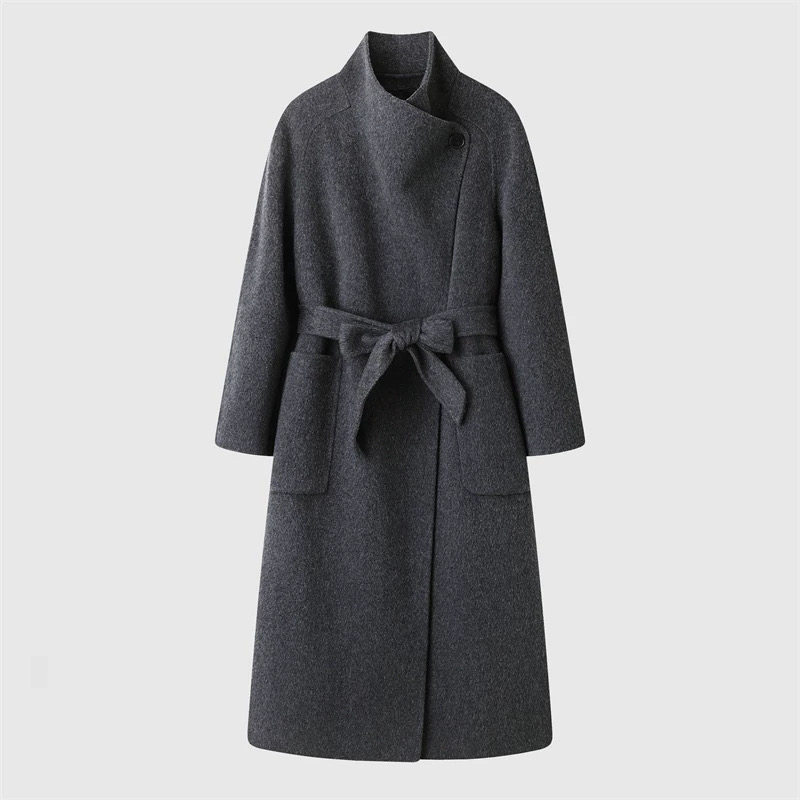 艾系~时尚气质宽松系带立领双面呢外套2025秋冬新款廓形羊毛大衣,女装/女士精品,毛呢外套,淘宝优惠券,粉丝福利购,淘宝优惠卷
