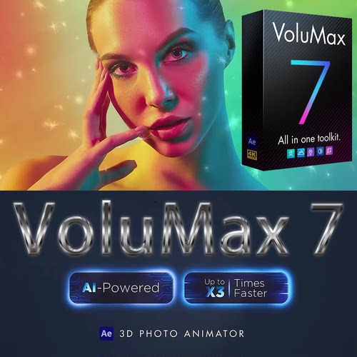 2D转视差3D动画图片转三维摄像机推拉旋转景深 VoluMax V7 AE模板