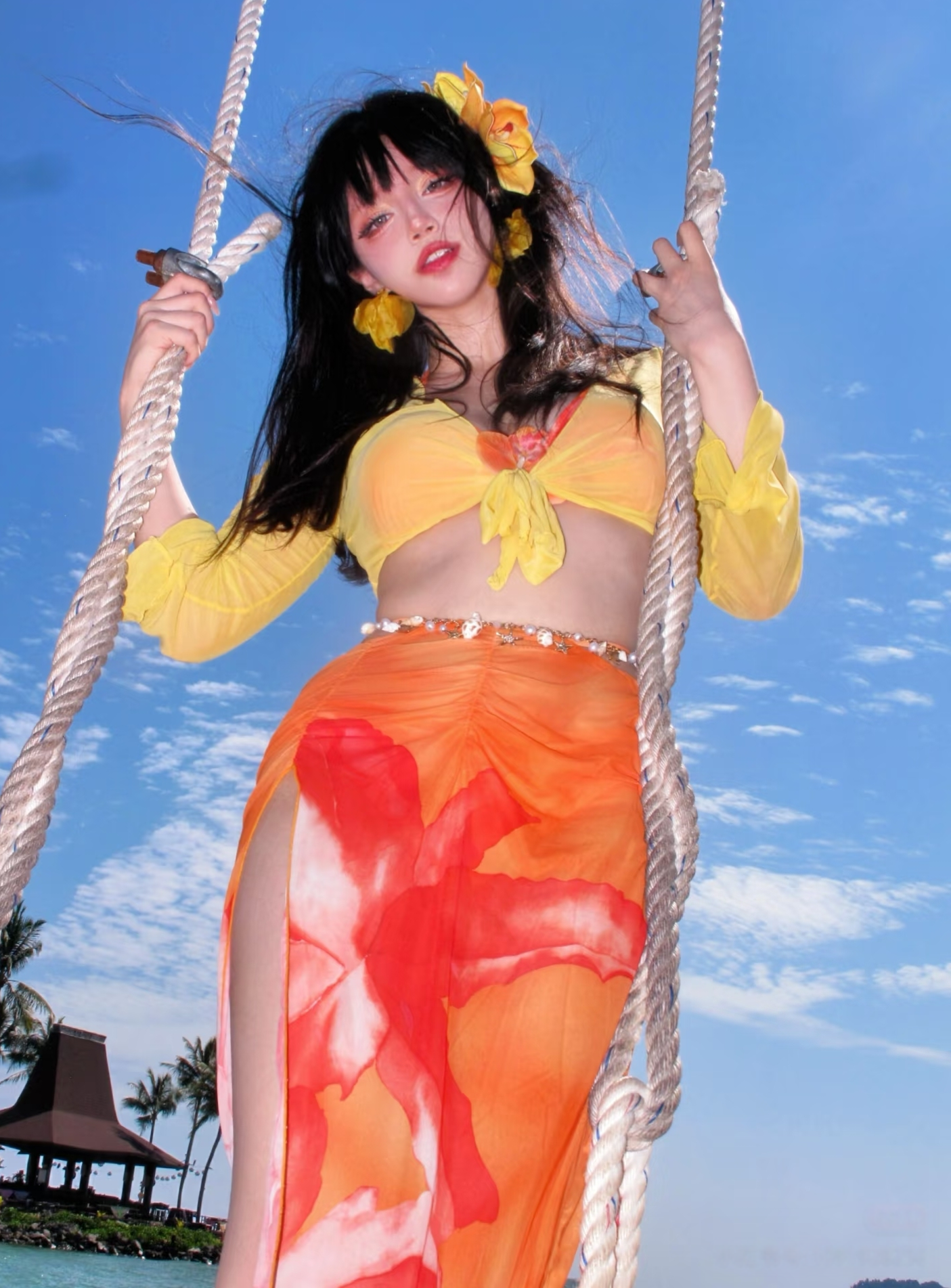 泳衣女款高级感分体比基尼三件套绝美长裙性感挂脖海边度假泡温泉