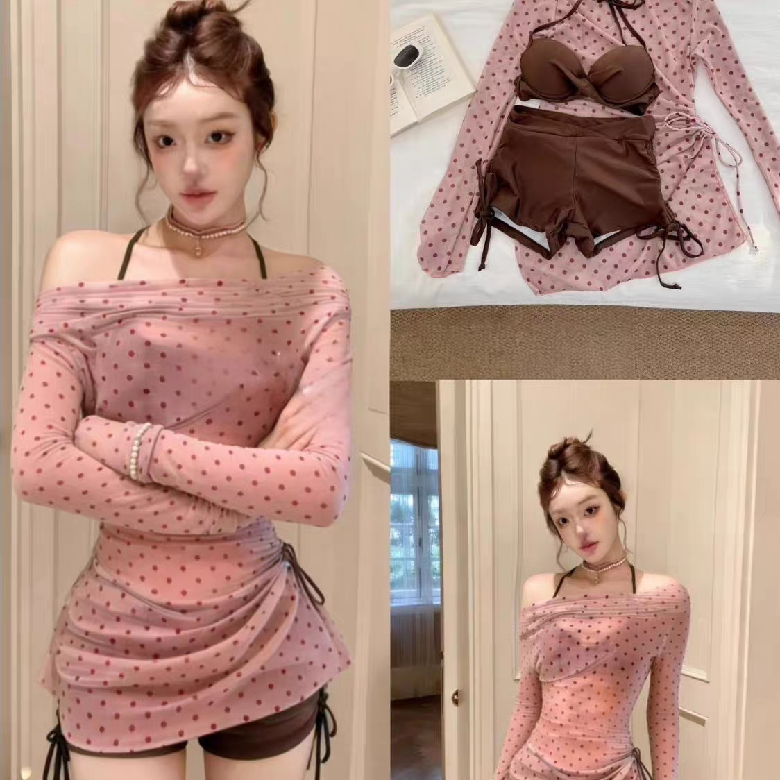 泳衣女款2026新款波点高级感分体比基尼绝美罩衫三件套度假泡温泉