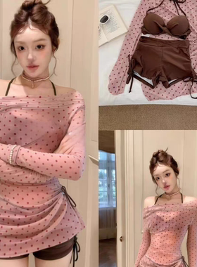 泳衣女款2026新款波点高级感分体比基尼绝美罩衫三件套度假泡温泉