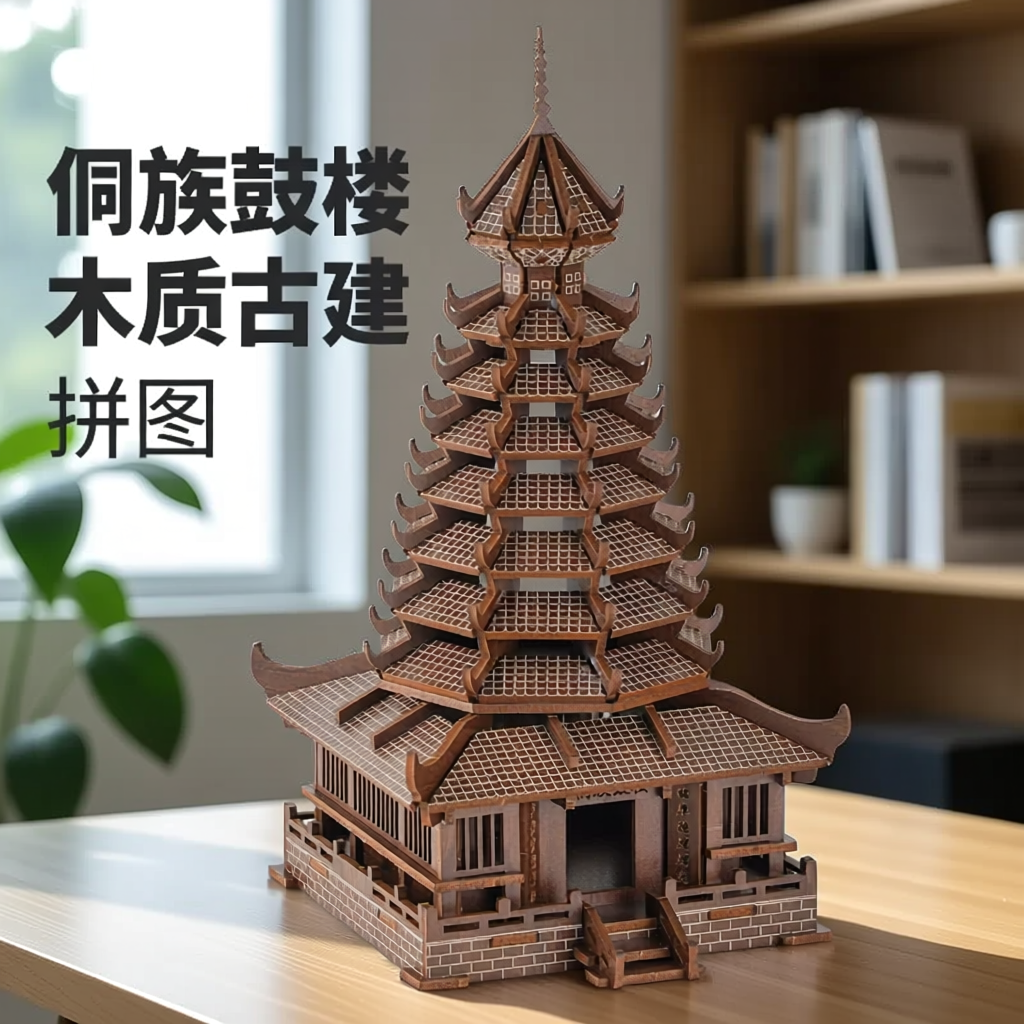 侗族鼓楼木质古建拼图吊脚楼