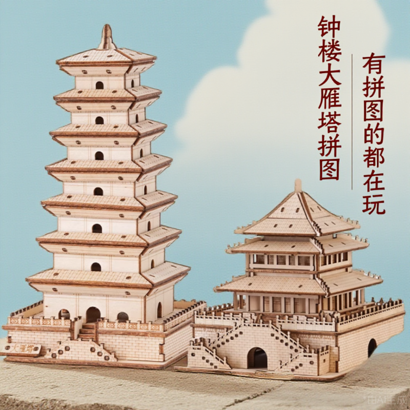 钟楼大雁塔彩盒装木质拼装模型