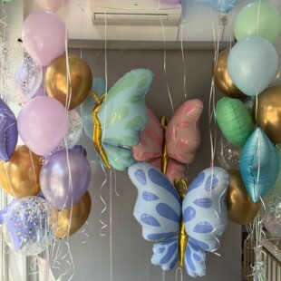 3D蓝粉色蝴蝶气球铝膜昆虫动物派对套餐装饰布置场景拍照道具用品