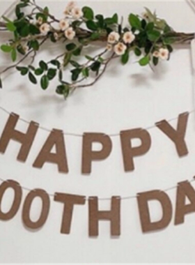 HAPPY 100 DAY 棕色 日式 简约 INS拉旗 百天 生日字母 派对 拉花