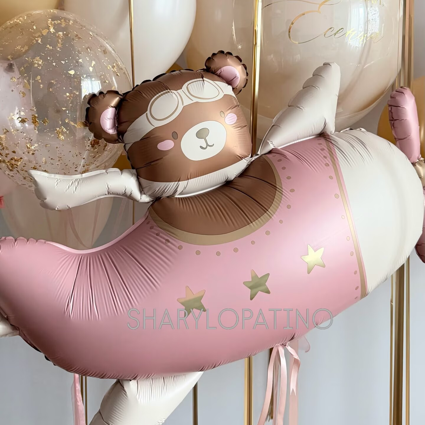 babyshower迎接新生儿宝宝派对布置用品粉色飞机小熊卡通铝膜气球
