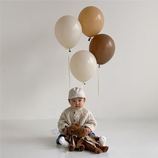 进口奶油乳胶气球棕色沙滩白焦糖飘空数字一周岁生日布置抓阄仪式