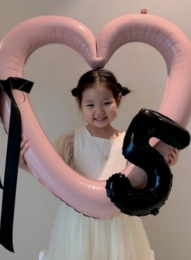 爱心相框气球粉色心形镂空铝膜球女孩生日派对蝴蝶结数字拍照道具
