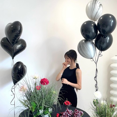 进口玛瑙黑色乳胶球爱心铝膜气球
