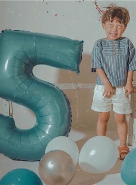 40寸蓝色铝膜大数字生日气球周岁派对布置 年会节庆用品 卡通气球