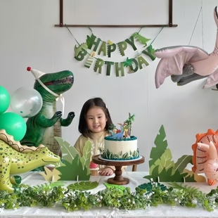 饰 恐龙生日快乐拉花拉旗绿色森林主题儿童礼物派对字母横幅彩旗装