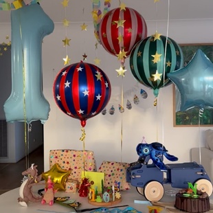 彩色条纹星星铝膜气球派对套餐装饰4D圆形气球布置用品蓝色五角星