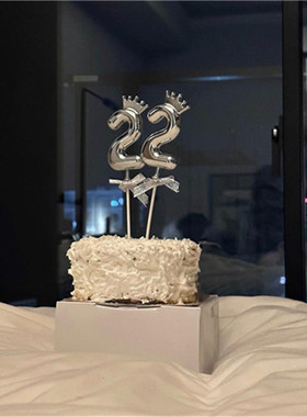 INS日式派对银色蝴蝶结数字蜡烛蛋糕插牌生日装扮 22岁 30岁 18岁