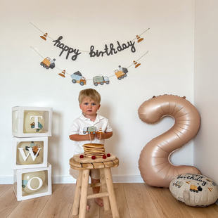 happy birthday卡通工程车生日快乐字母拉旗男孩礼物派对背景布置