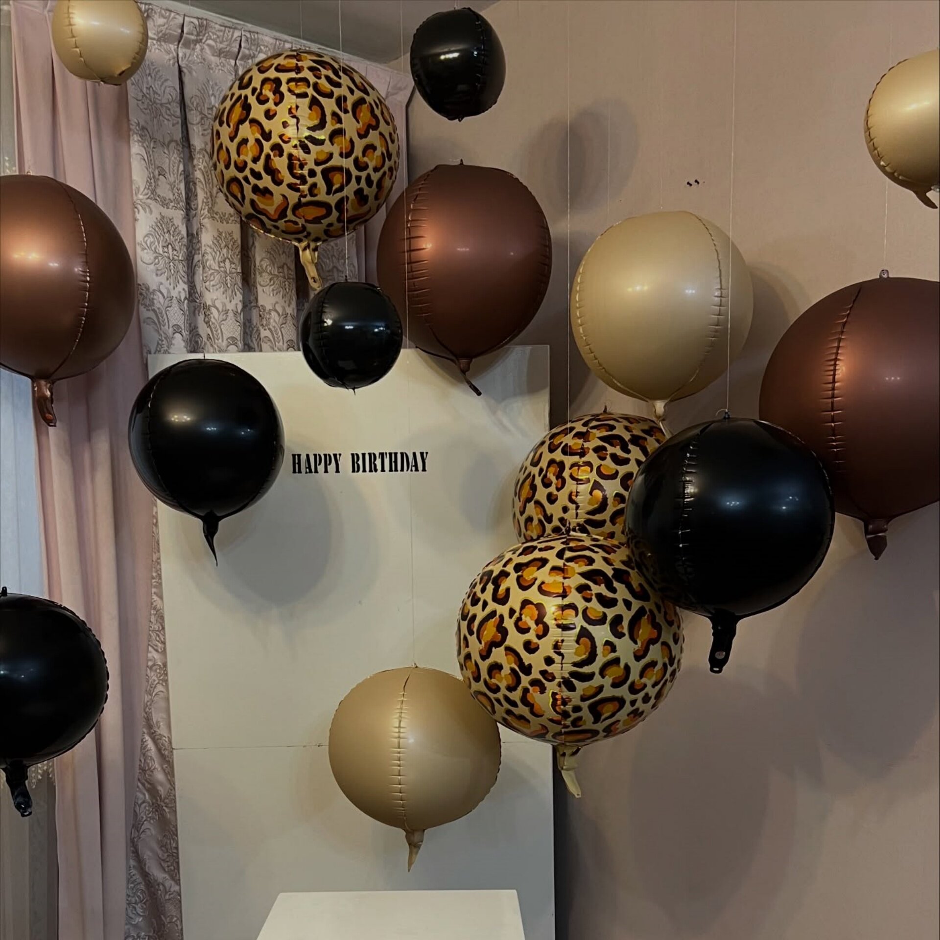 美拉德豹纹4D铝膜气球生日派对装饰黑金棕色圆形气球年会布置套装