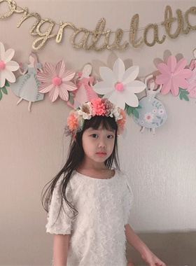 congratulations祝贺语字母金粉拉旗花朵公主ins拉花毕业派对礼物