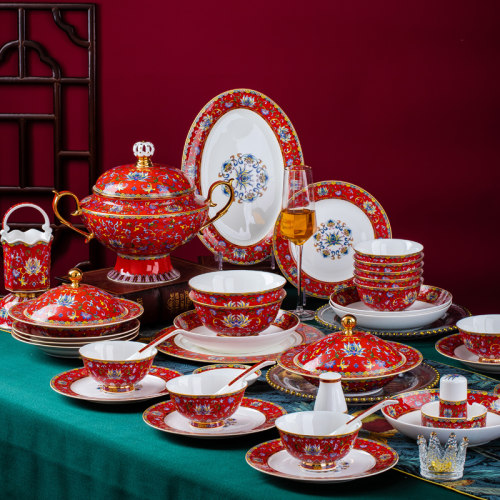 亮玉骨瓷餐具宫廷珐琅彩碗碟碗盘