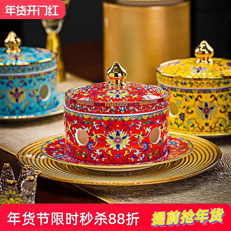 珐琅彩陶瓷燕窝炖盅中式骨瓷佛跳墙甜品盅可蜡烛加热位盅海参盅