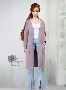 [M-202203-14-E]长款针织开衫-灰紫色/FR Momoko OB 芭比 6分娃衣