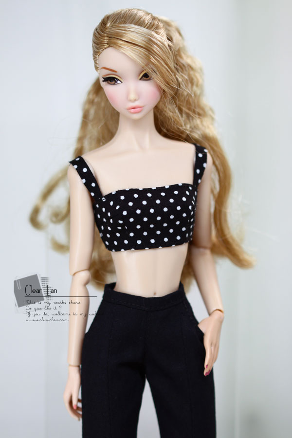 [M-202203-02-B]黑底波点抹胸吊带/FR Momoko OB 芭比 6分娃衣