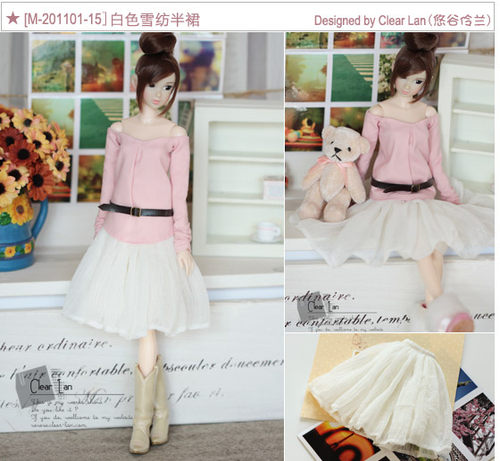 [M-201101-14]白色雪纺半裙/momoko Nippon OB娃衣