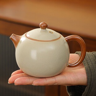 米黄汝窑茶壶开片可养汝瓷单壶陶瓷西施壶家用泡茶石瓢壶微瑕茶具