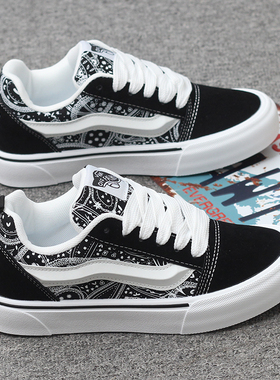 国潮男女情侣复古运动休闲鞋超火ins原创小众设计刺绣拼色滑板鞋