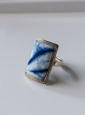 手工扎染苗银戒指蓝染蜡染民族复古指环开口旅游旅游伴手礼男女戒