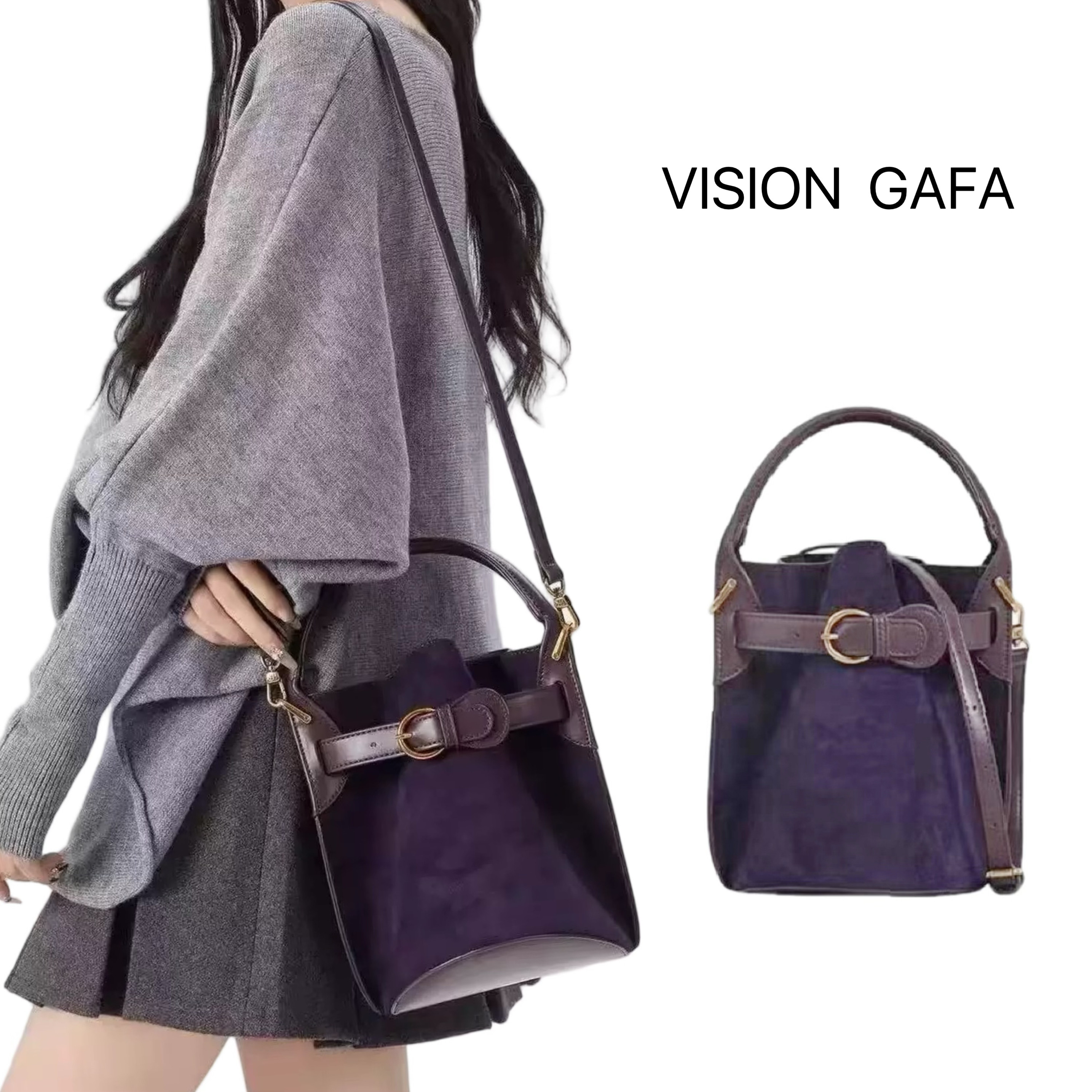 小优质PU革众设计感紫色丝绒水桶包包女2025春季新款通勤潮单肩,箱包皮具/热销女包/男包,水桶包,淘宝优惠券,粉丝福利购,淘宝优惠卷