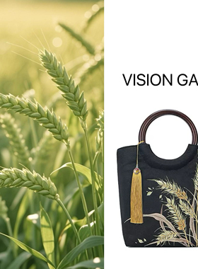 黑色小众新款绣花木柄腋下古风旗袍宴会手提包国风流苏手提水桶包