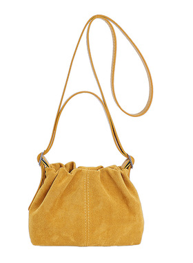 韩版2025新款 ins红色绒面抽绳水桶包简约百搭通勤单肩斜挎包