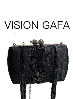 高级感复古手工钉珠水晶黑色花边流苏手提袋珠绣串珠斜跨包小方包