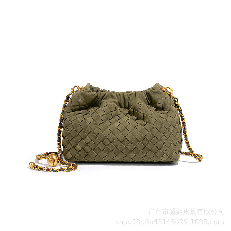 2025跨境新款编织包女复古高级感褶皱云朵包小香风抽绳斜挎链条包,箱包皮具/热销女包/男包,小方包,淘宝优惠券,粉丝福利购,淘宝优惠卷