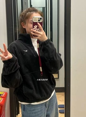 耐克女子立领半拉链宽松保暖摇粒绒跑步运动套头卫衣 FV7956-010