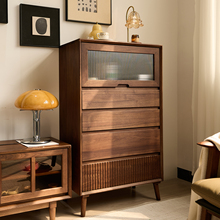 北美黑胡桃五斗柜北欧现代家用卧室实木靠墙客厅储物收纳柜床尾柜