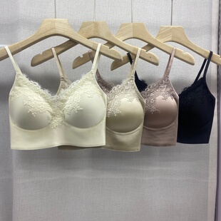 黛美芮2621新款 缎面蕾丝V领抹胸美背聚拢防走光裹胸内衣 性感法式