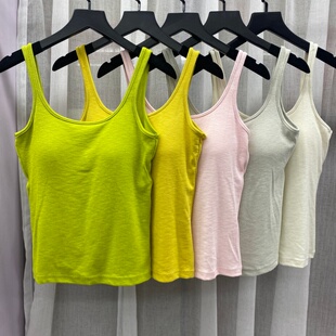 米娅林2836春夏螺纹棉方领背心吊带女修身显瘦带胸垫外穿美背上衣