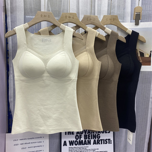 8820德绒发热保暖背心女秋冬免穿文胸固定杯修身V领舒适打底上衣