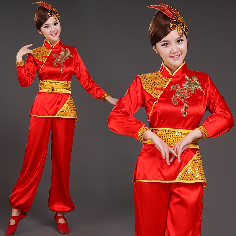 高档腰鼓服装演出服扇子舞舞蹈中国风打鼓服古典舞民族舞秧歌服套